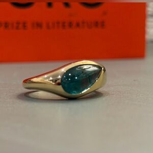 Bespoke | 14k Indicolite Tourmaline Pear Cabochon Bezel Set Ring ✨